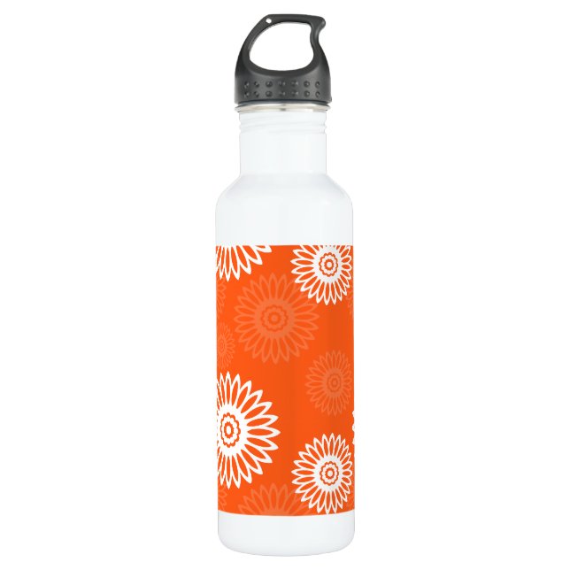 Minimalist tangerine orange daisy floral pattern 710 ml water bottle (Front)
