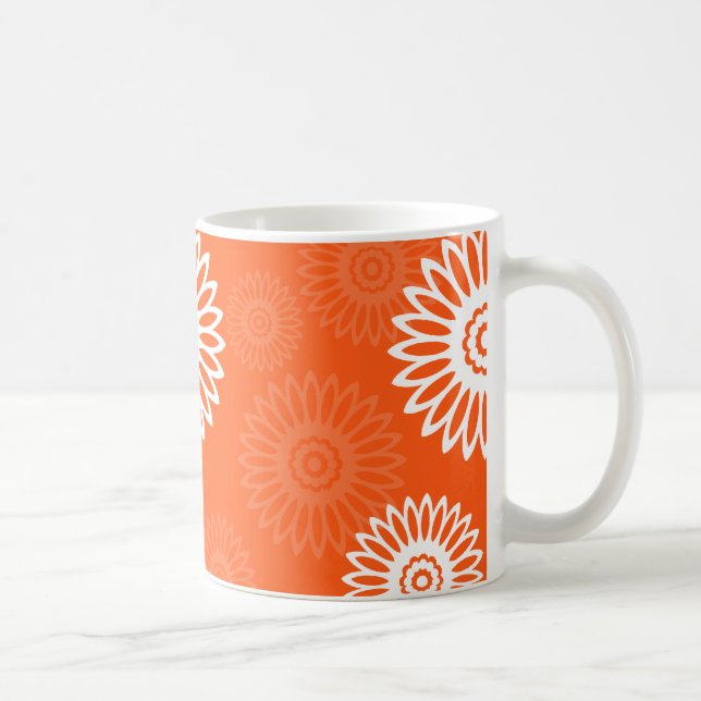 Minimalist tangerine orange daisy floral pattern coffee mug (Right)