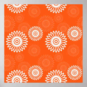 Minimalist tangerine orange daisy floral pattern poster