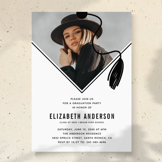 Minimalist Tassel Cap Photo Graduation Party Invitation (Creator Uploaded)