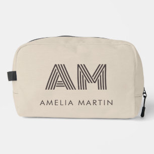 Minimalist Taupe Beige Geometric Custom Monogram Dopp Kit