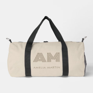 Minimalist Taupe Beige Geometric Custom Monogram Duffle Bag
