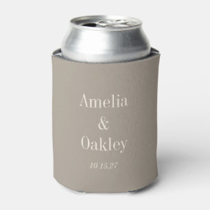Minimalist Taupe Brown Elegant Wedding Custom Can Cooler