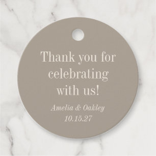 Minimalist Taupe Brown Elegant Wedding Thank You Favour Tags