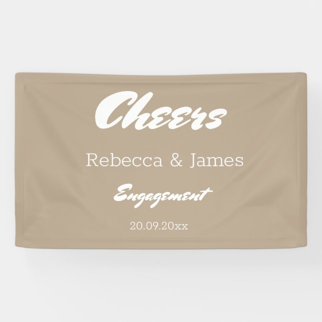 Minimalist Taupe Engagement Party Cheers Wedding Banner (Horizontal)
