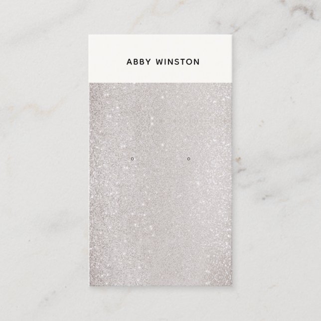 Minimalist Taupe Glitter Earring Holder Business Card (Front)