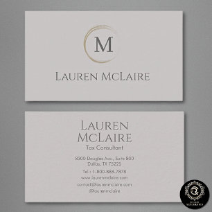 Minimalist Taupe Grey Logo Monogram Business Card