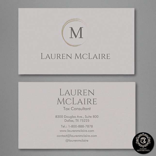 Minimalist Taupe Grey Logo Monogram Business Card (Creator Uploaded)