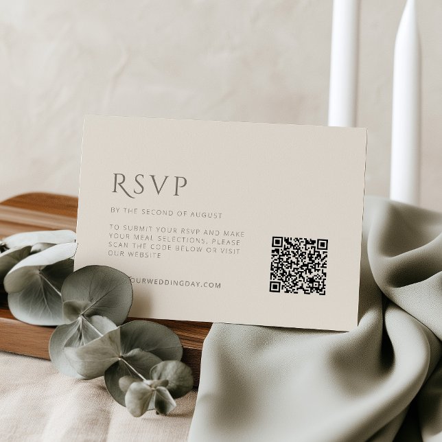 Minimalist Taupe Ivory Wedding RSVP Card QR code (Minimalist Modern Taupe and Ivory RSVP Card)