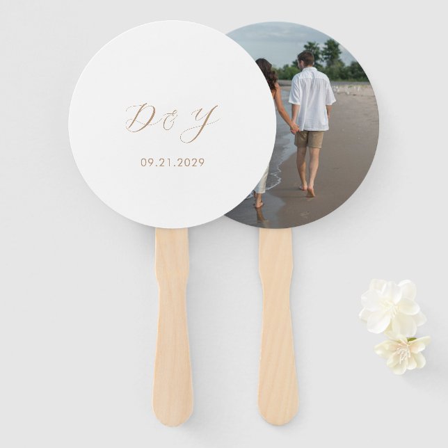 Minimalist Taupe Modern Wedding Hand Fan (Front and Back)