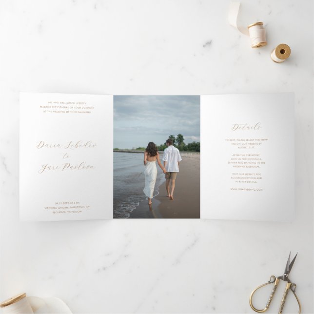 Minimalist Taupe Modern Wedding Tri-Fold Invitation (Inside)