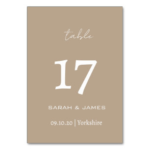 Minimalist Taupe Script Wedding Personalised Table Number