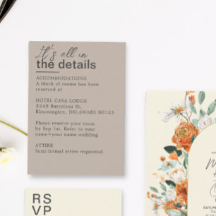 Minimalist Taupe Wedding Details  Enclosure Card