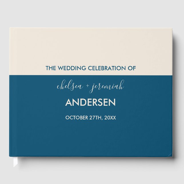 Minimalist Teal and Cream Custom Wedding Guest Book (Front)