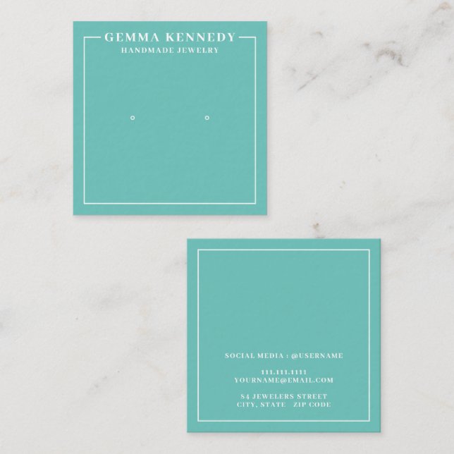 Minimalist Teal and White Earring Display Card (Front/Back)