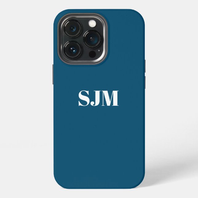Minimalist teal blue Custom monogram name solid iPhone Case (Back)