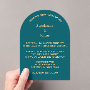 Minimalist Teal Blue Green Gold Script Wedding Acrylic Invitations