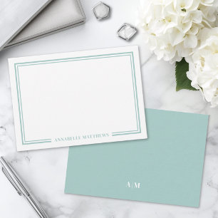 Minimalist Teal Blue Two Border Monogram Card