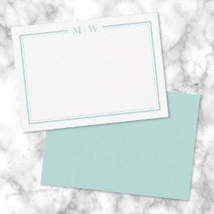 Minimalist Teal Blue Two Border Monogram Card