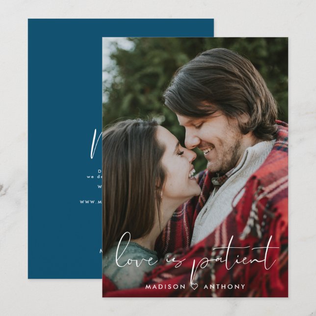 Minimalist Teal Blue Wedding Postponement Photo Announcement (Front/Back)