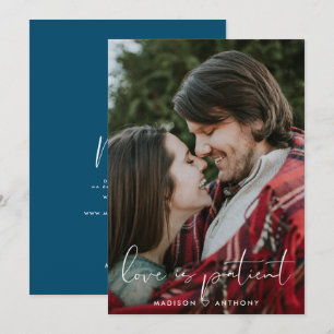 Minimalist Teal Blue Wedding Postponement Photo Announcement