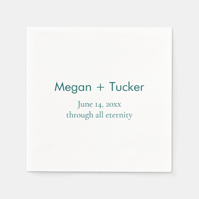 Minimalist Teal Couple Names and Date Wedding Napkin (Front)