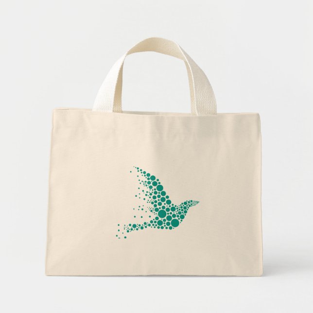 Minimalist Teal Dotted Dove of Peace Tote Bag (Front)