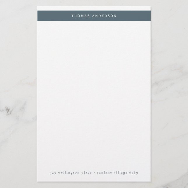 Minimalist Teal Grey Simple Stripe Name Address Stationery (Front)