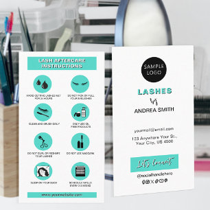 Minimalist Teal Lash Aftercare Instructions Logo Business Card