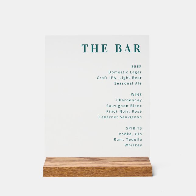 Minimalist Teal Menu Sign (Front)