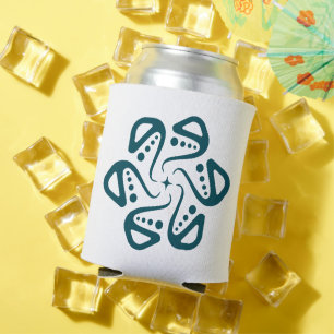 Minimalist Teal Octopus Tentacle Mandala Art Can Cooler