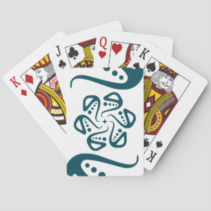 Minimalist Teal Octopus Tentacle Mandala Art Playing Cards