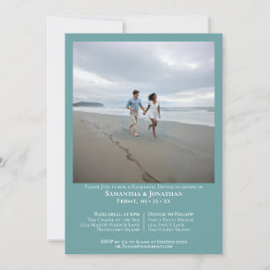 Minimalist Teal Photo Wedding Rehearsal Dinner Invitation