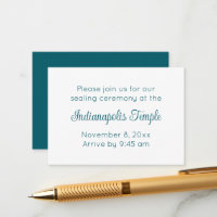 Minimalist Teal Script Temple Sealing Invitation