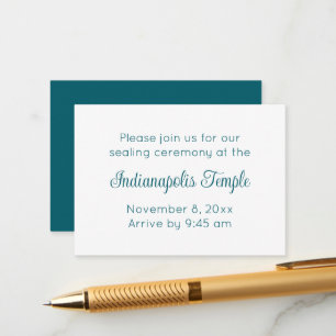 Minimalist Teal Script Temple Sealing Invitation
