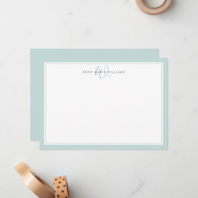 Minimalist Teal Two Border Monogram Card (Front/Back In Situ)