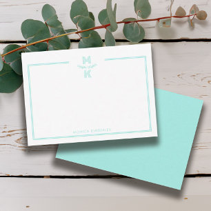 Minimalist Teal Two Border Monogram Note Card
