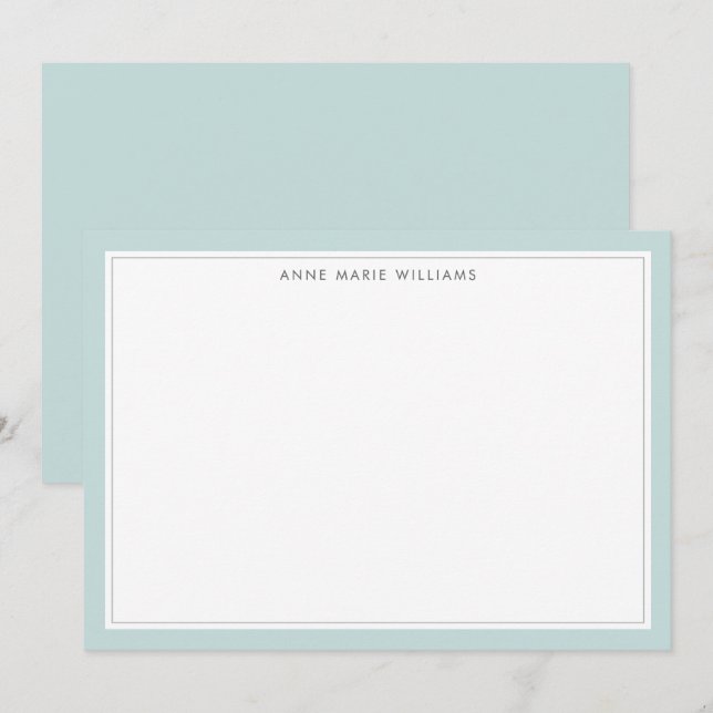 Minimalist Teal Two Border Name Note Card (Front/Back)