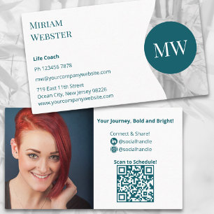 Minimalist Teal White Life Coach Personal Business Card
