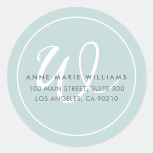 Minimalist Teal White Script Border Monogram Classic Round Sticker