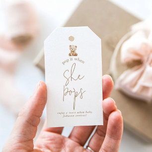Minimalist Teddy Bear Baby Shower Pop It Gift Tags