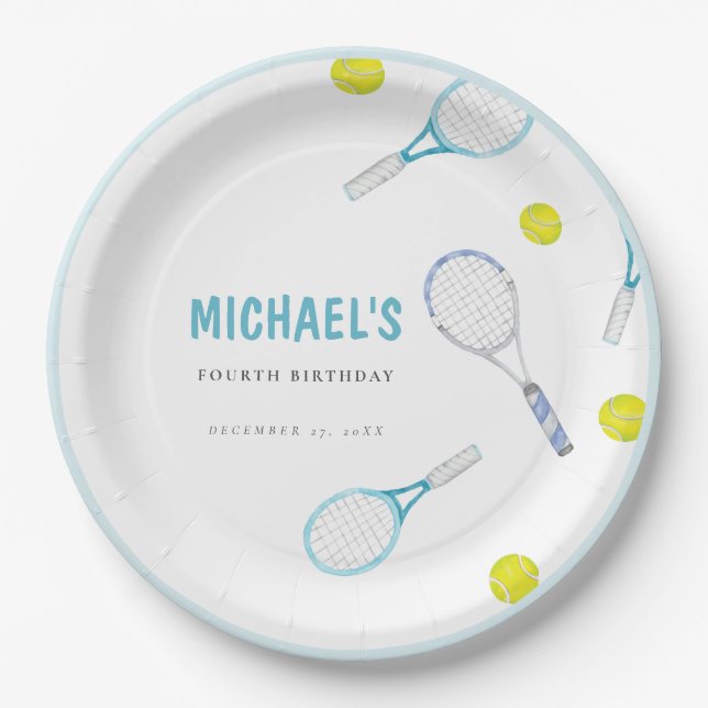 Minimalist Tennis Birthday Paper Plates (Front)