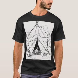 Minimalist Tent Campfire Outdoor Adventure Sticker T-Shirt