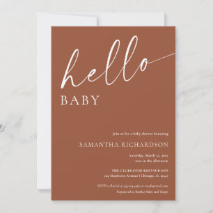 Minimalist terra cotta gender neutral baby shower invitation