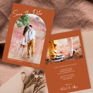 Minimalist terra cotta modern photo Save the Date Invitation