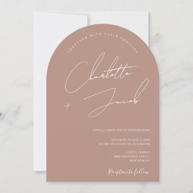 Minimalist Terra Cotta Modern Script arch Wedding Invitation (Front)