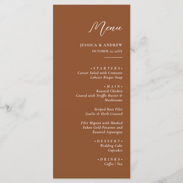 Minimalist Terra Cotta & White Simple Wedding Menu (Front)