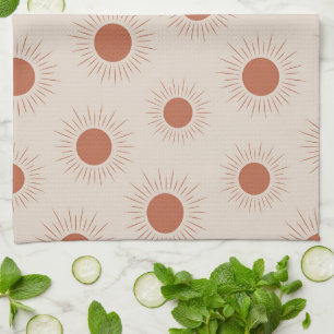 Minimalist Terracotta Abstract Boho sun pattern Tea Towel