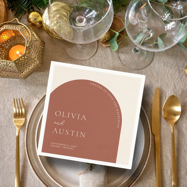 Minimalist Terracotta Arch Cheers Script Wedding  Napkin (Creator Uploaded)
