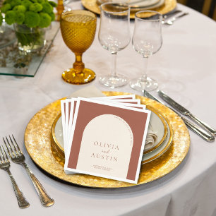 Minimalist Terracotta Arch Cheers Script Wedding  Napkin
